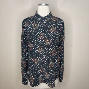 Caroll P Women's Silk Blouse Top Heart Print Colorful
